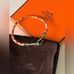 Hermes Orange Multicolor Braided Rope Hook Bracelet with COA